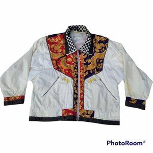 Nylon Jacket Vtg Gold Metallic Lions Windbreaker 90's Oversized Baroque Giacca